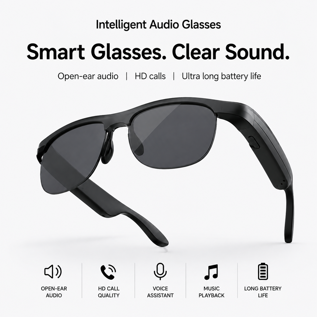 AI Smart Glasses D12 – Bluetooth Audio Glasses with HD Calls & Voice Assistant