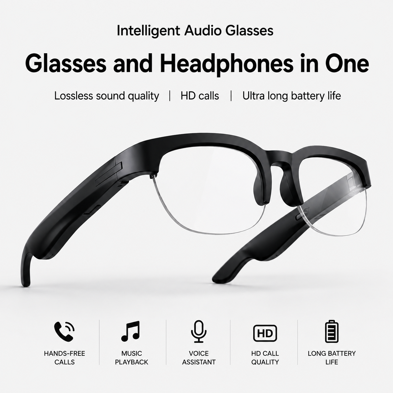 AI Smart Glasses D12 – Bluetooth Audio Glasses with HD Calls & Voice Assistant